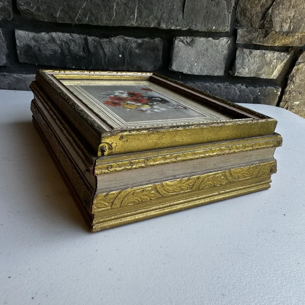 Vintage Wooden Jewelry Trinket Dresser Picture Frame Box Ornate Victorian Rococo